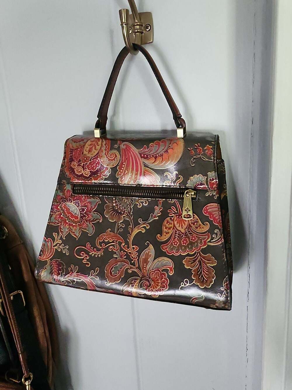 Patricia Nash Floral Tooled Leather Satchel Handbag w/o crossbody strap - Picture 5 of 6